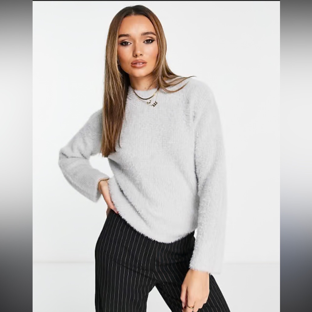 NWT Calvin Klein Fuzzy Soft Blue Sweater Cozy Plush Knit Pullover Soft Knit